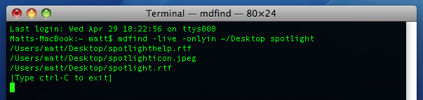 mdfind Terminal