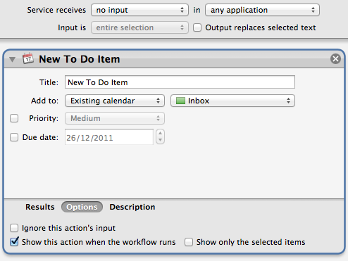 Automator New To Do Item Action