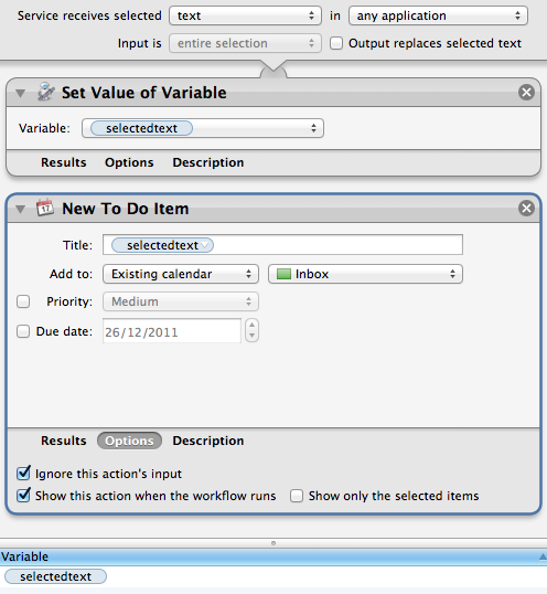 Automator To Do Item Selected Text