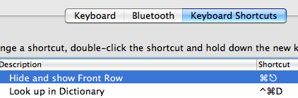 Change Front Row Shortcut