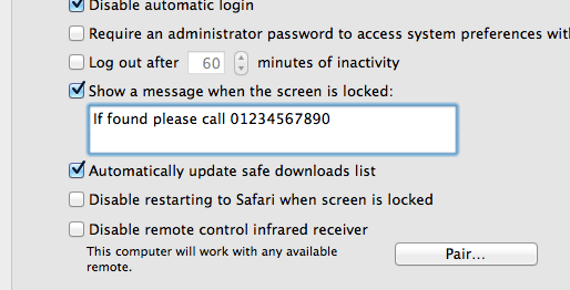 Login screen message in Lion