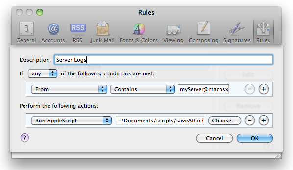 Mail Rules Save Attachment AppleScript