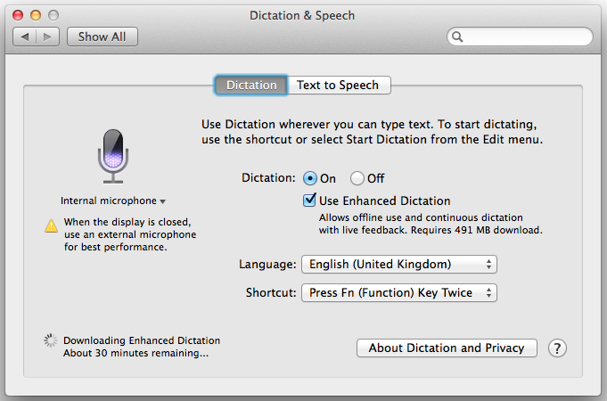 Mavericks Enhanced Dictation