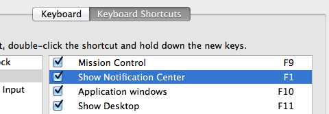 Keyboard Shortcut for Notification Center