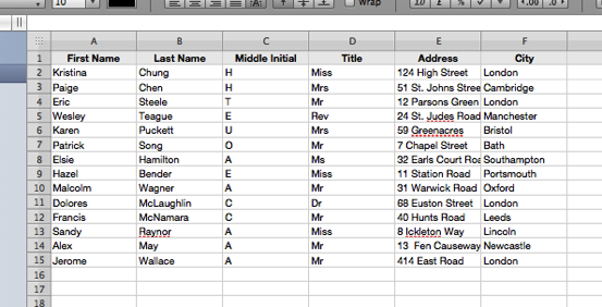 Numbers Spreadsheet